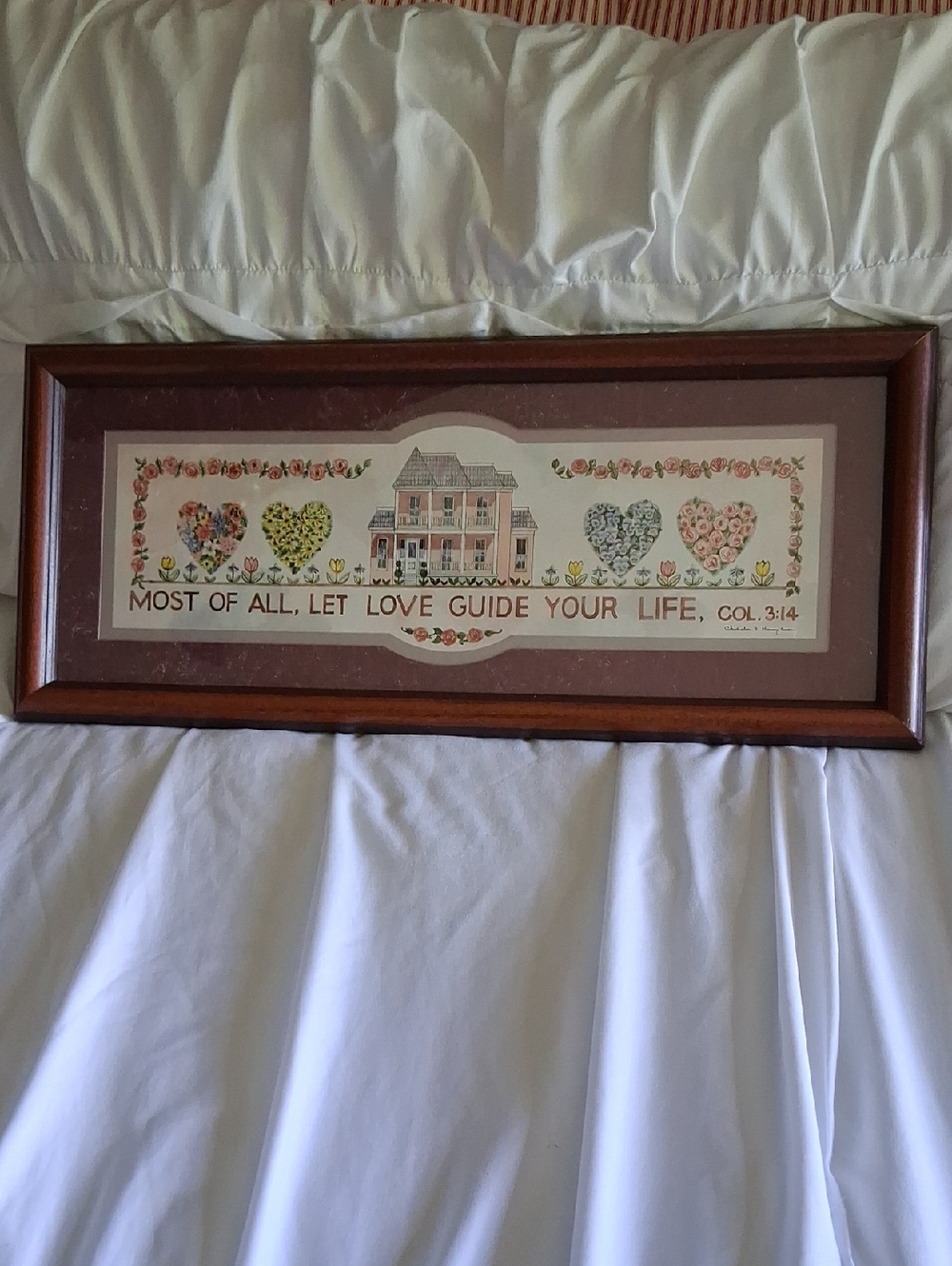 Home Interiors Floral Heart and House Print in Brown and Pink